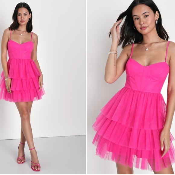 LULUS Sexy Prom Wedding Cocktail Party Tulle Mesh Ruffle Mini Dress NWOT - Picture 4 of 4